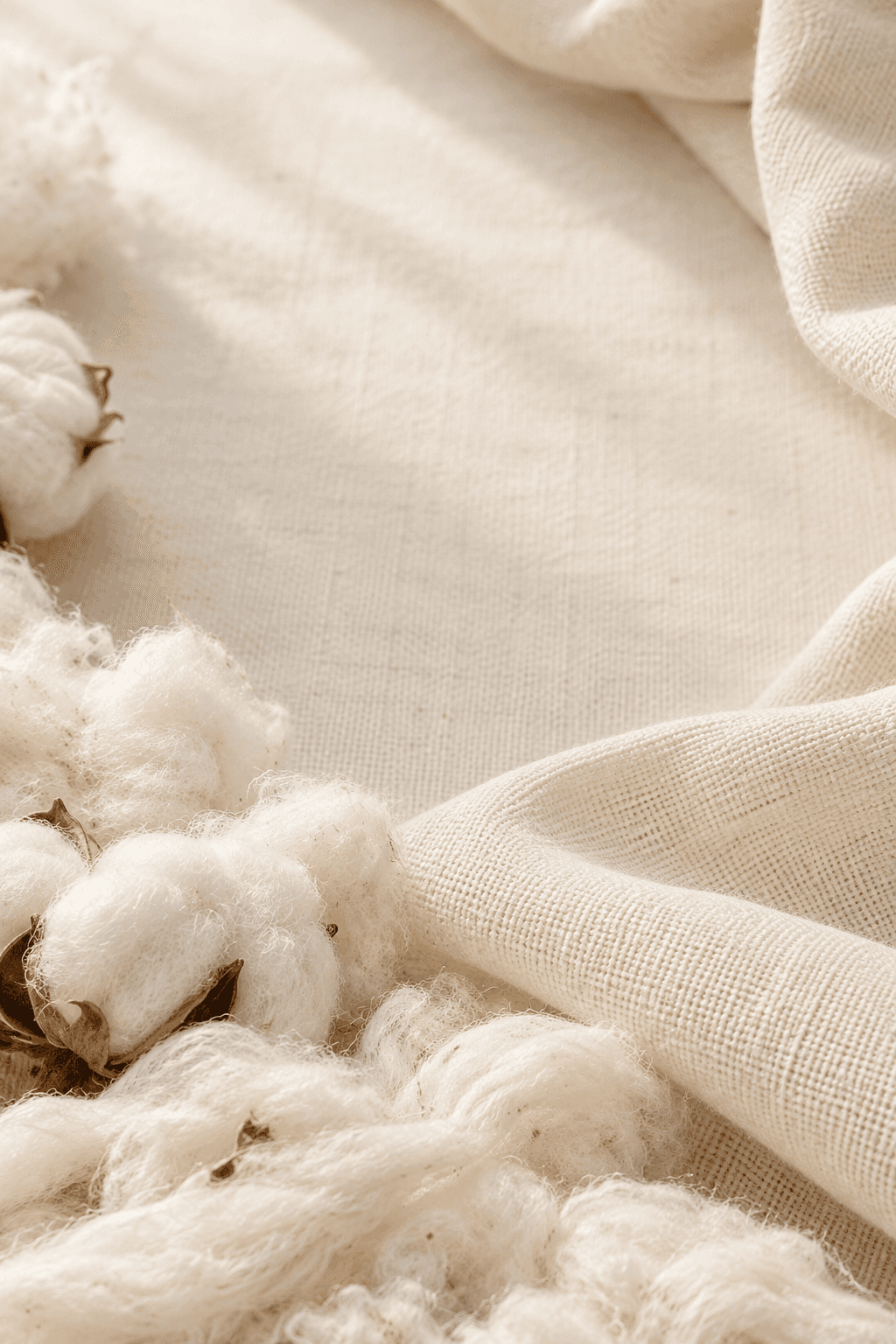 Natural cotton fibres and woven cotton fabric