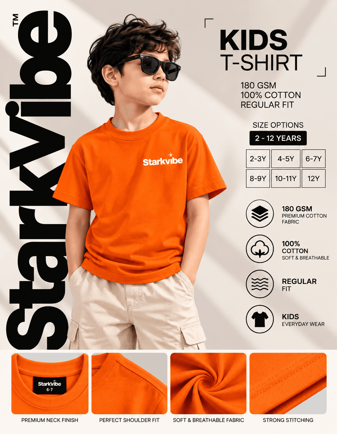 Kids Regular 180 GSM Tee, Orange