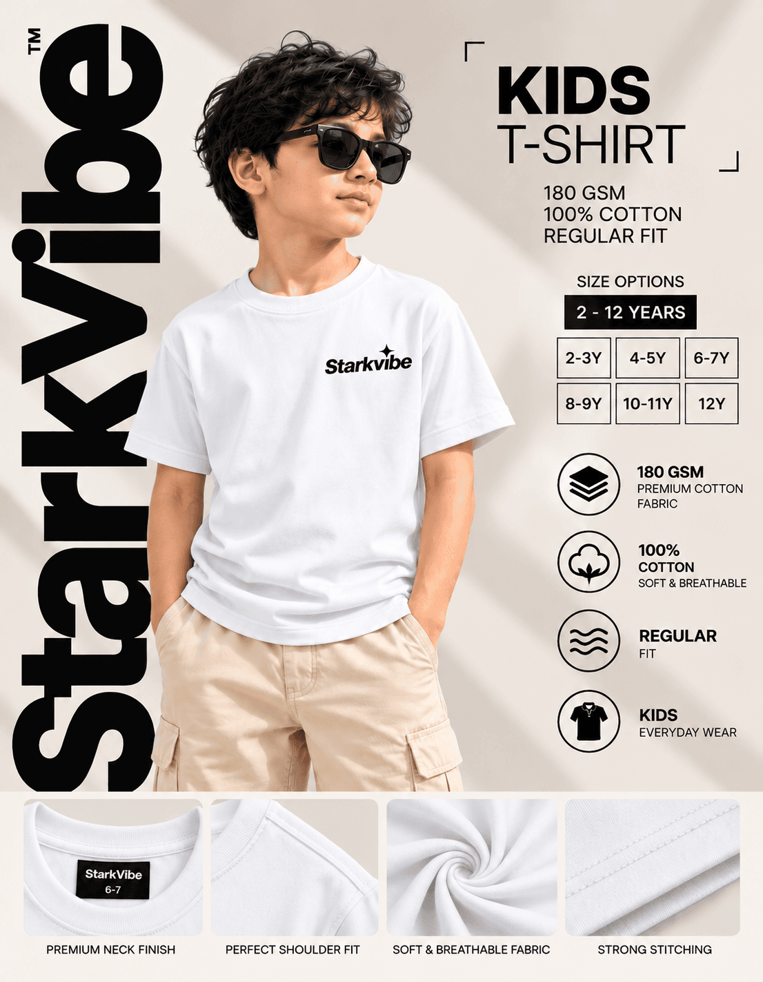 Kids Regular 180 GSM Tee, White