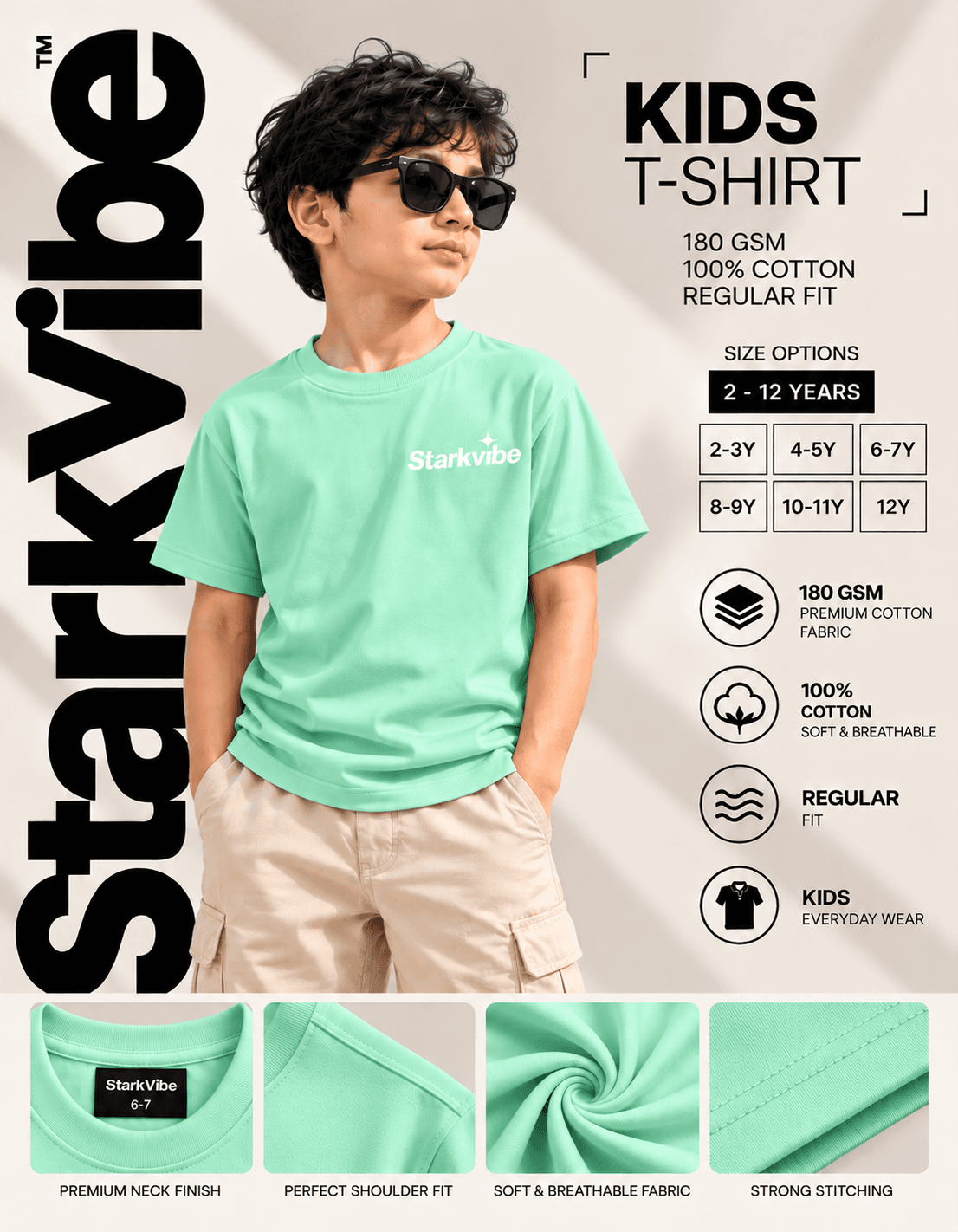 Kids Regular 180 GSM Tee, Sea Green