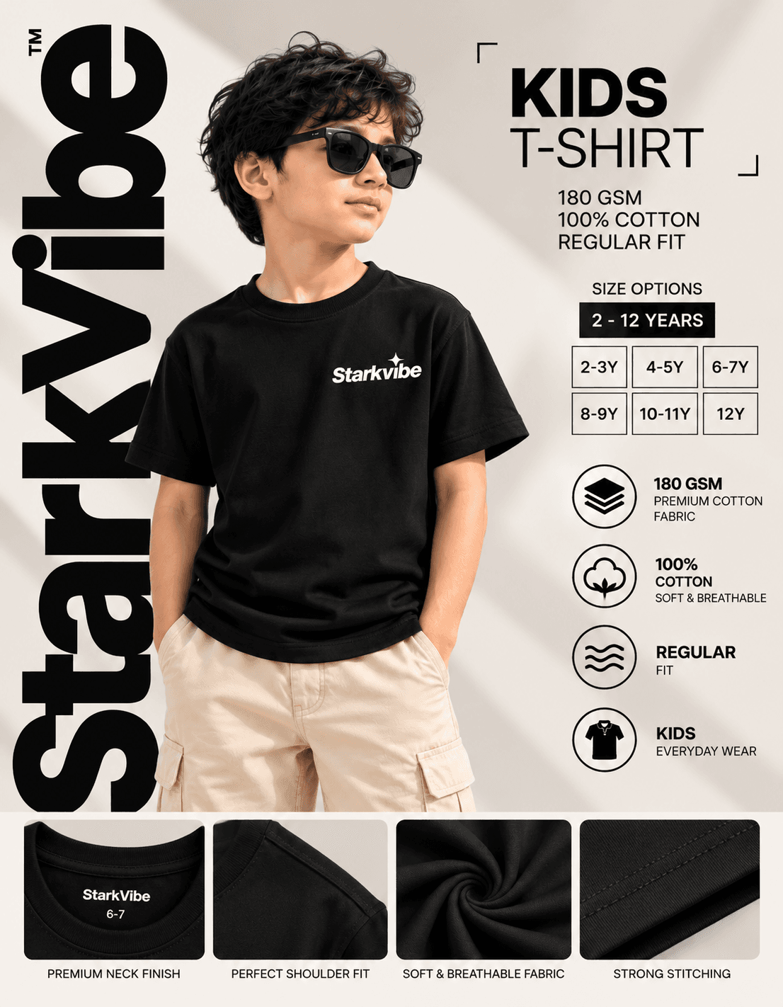 Kids Regular 180 GSM Tee in Black