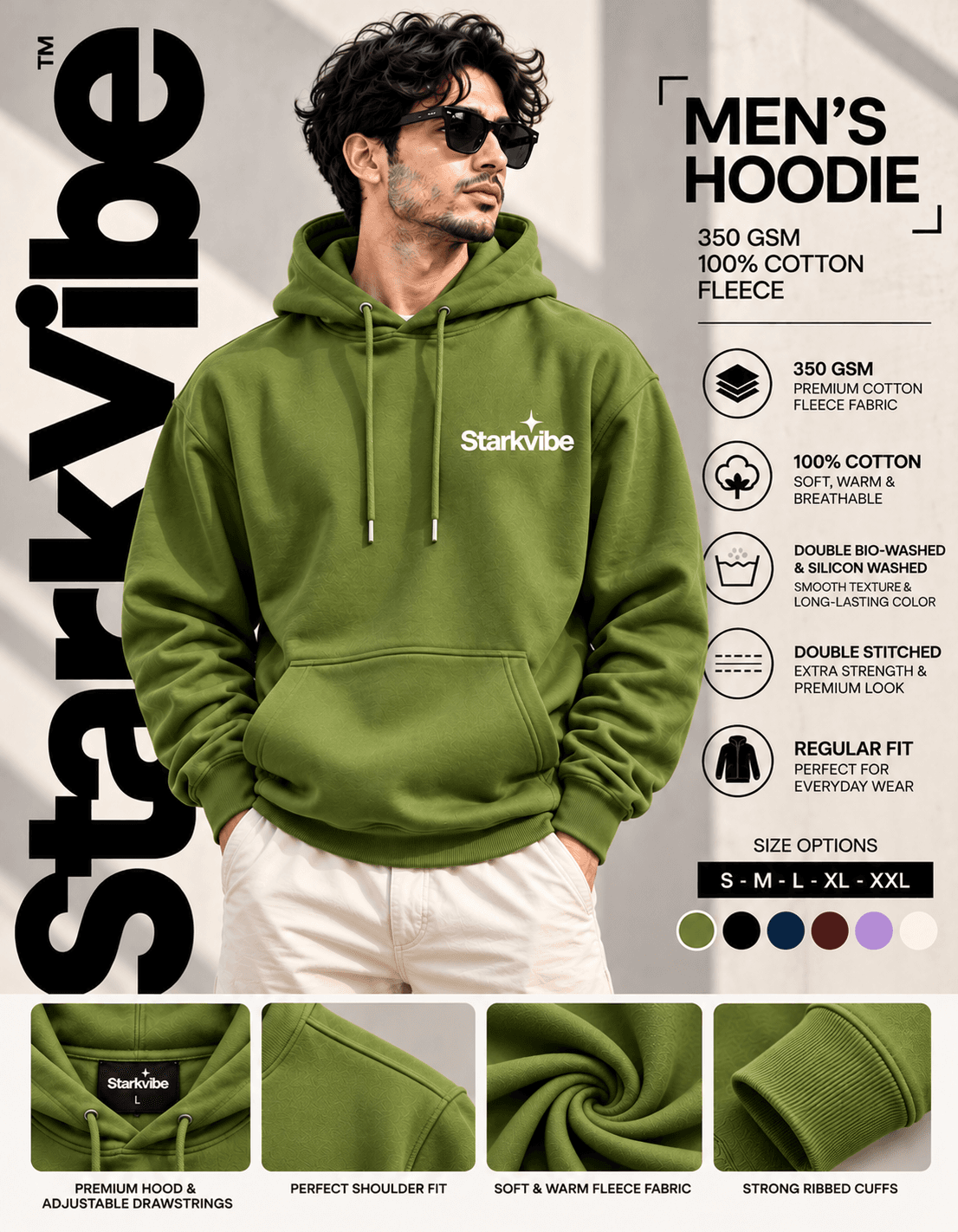350 GSM Fleece Hoodie in Olive Green