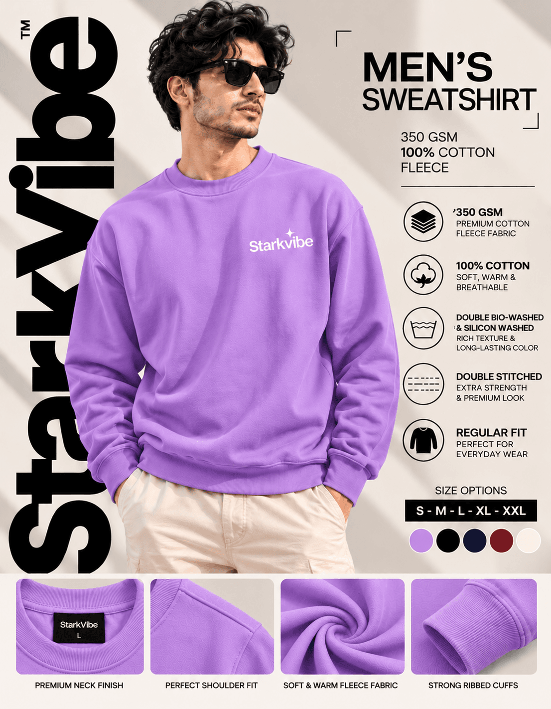 350 GSM Fleece Sweatshirt, Lavender