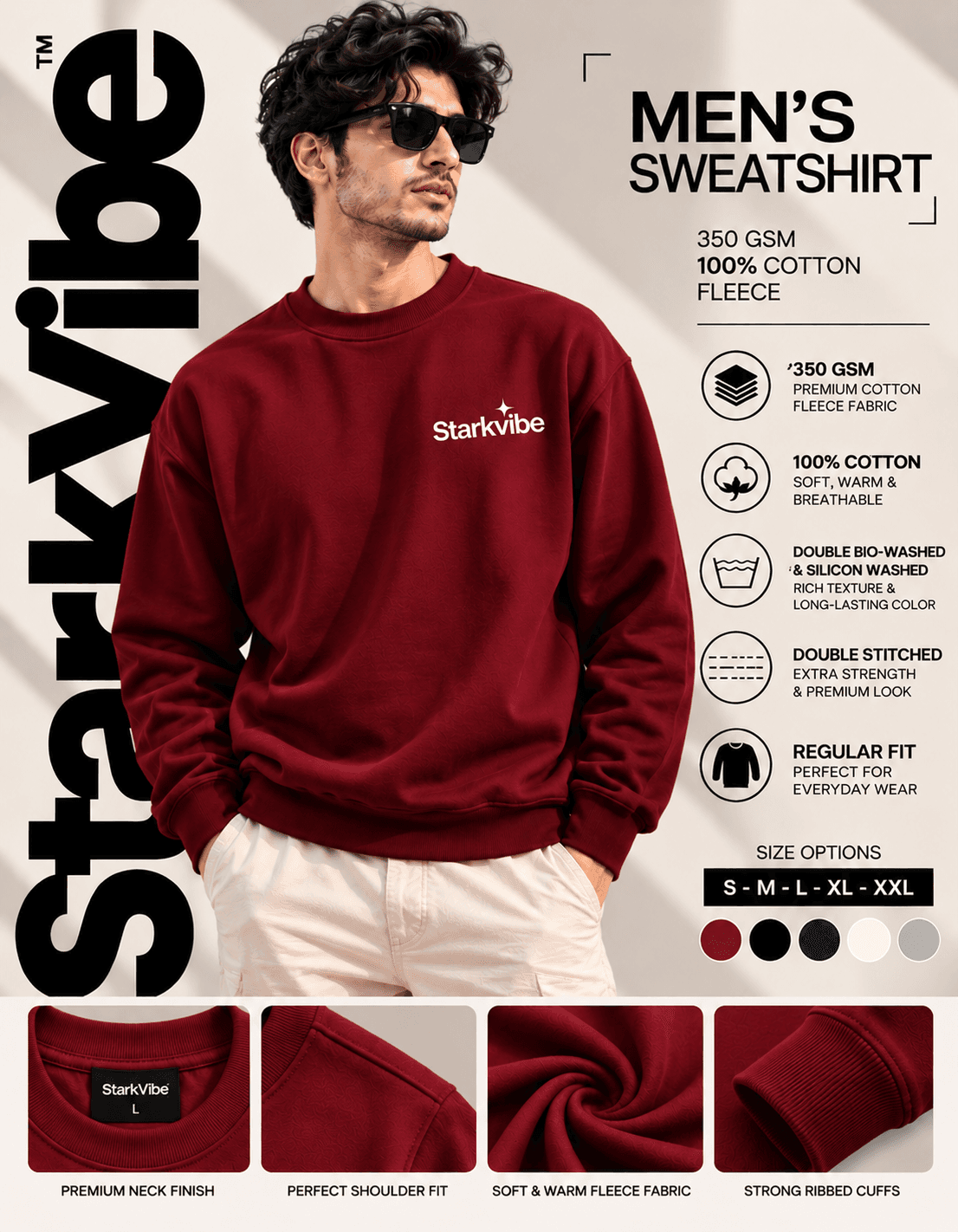 350 GSM Fleece Sweatshirt, Maroon