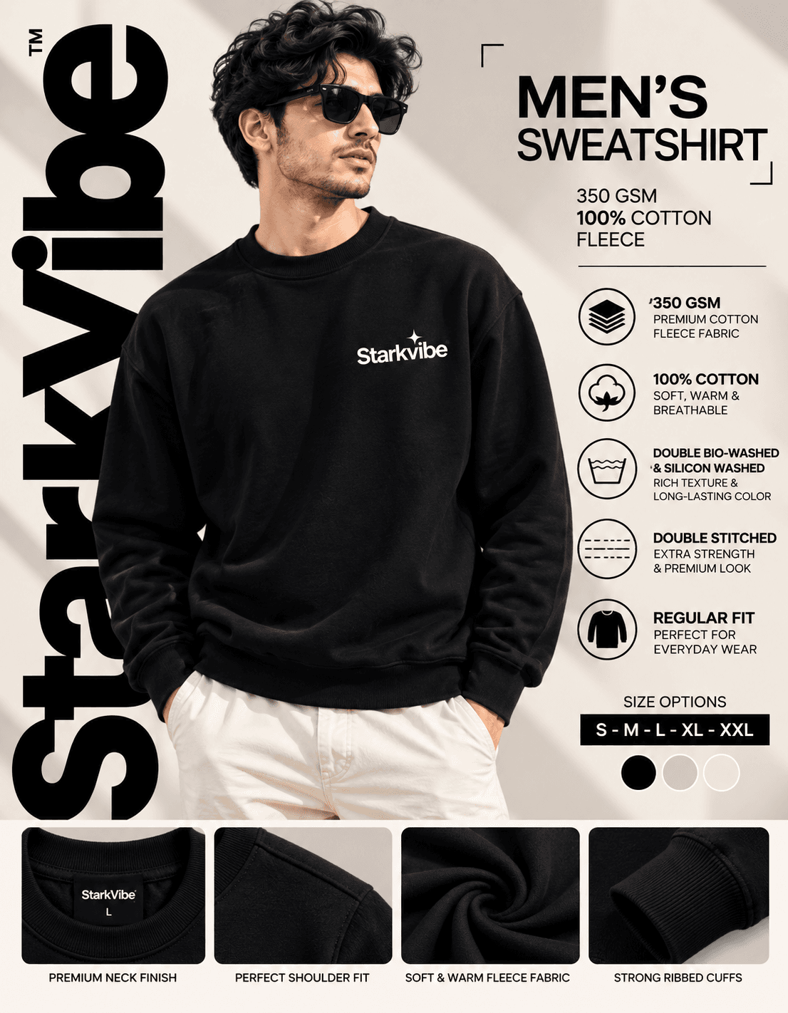 350 GSM Fleece Sweatshirt, Off-white
