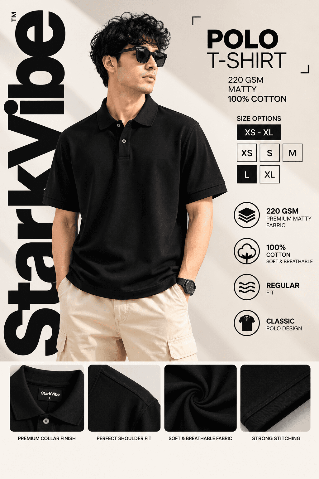 Polo 220 GSM Matty Tee in Black
