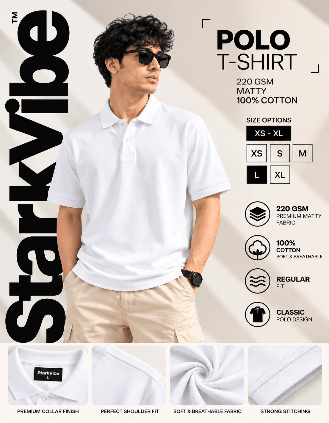 Polo 220 GSM Matty Tee, White