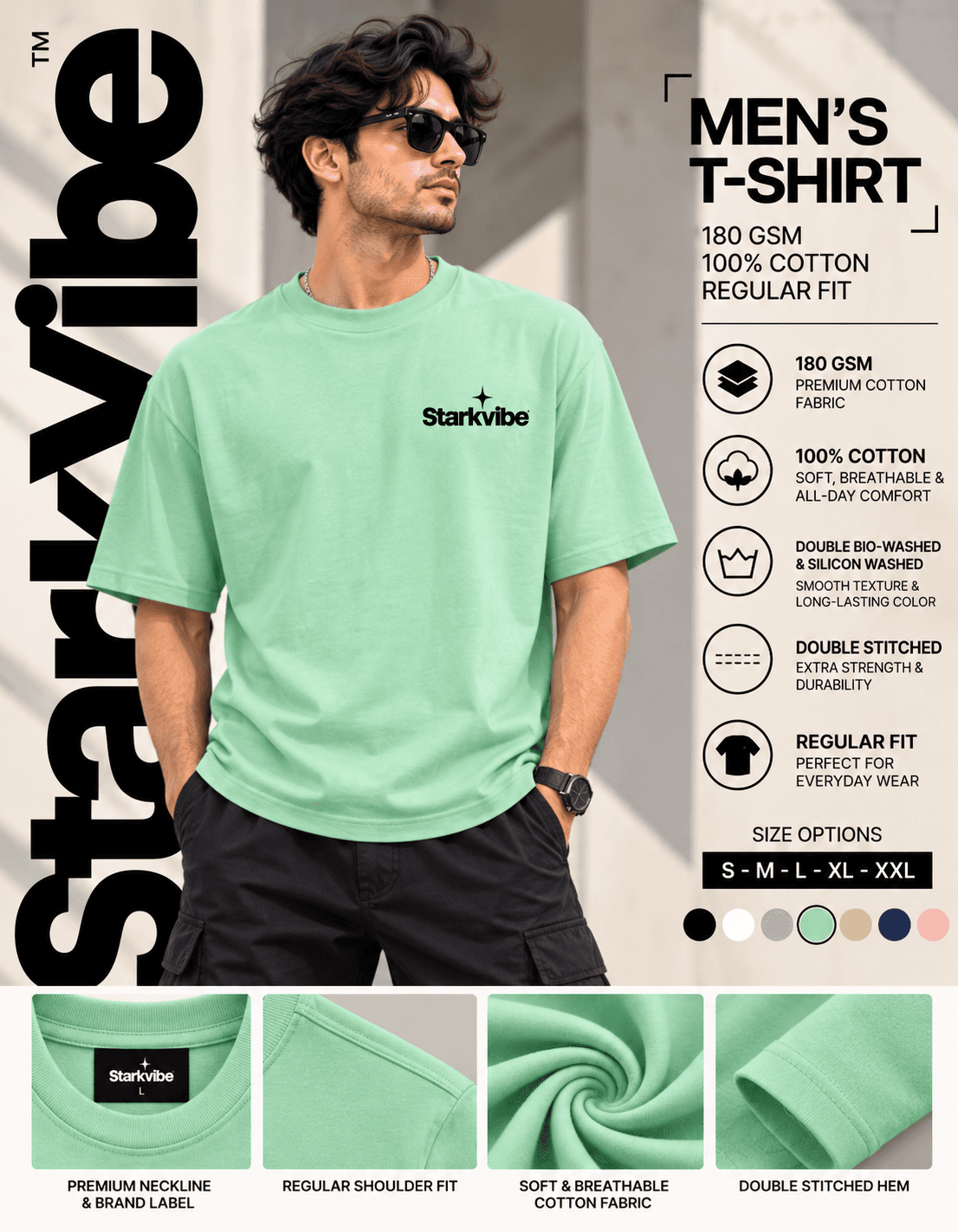 Regular Fit 180 GSM Tee, Sea Green