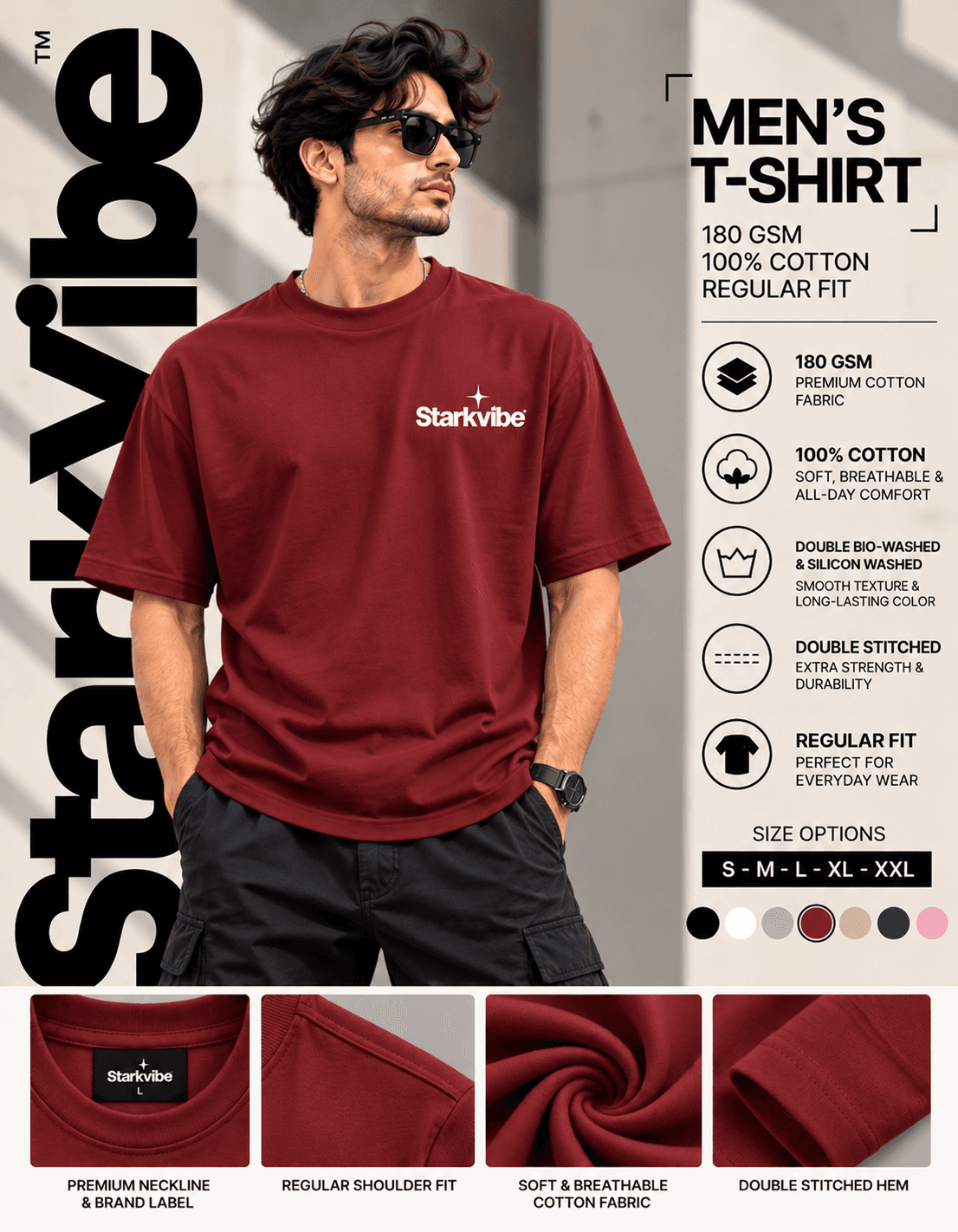 Regular Fit 180 GSM Tee, Maroon