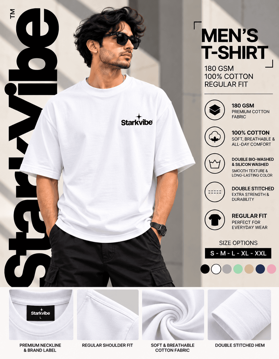 Regular Fit 180 GSM Tee, White