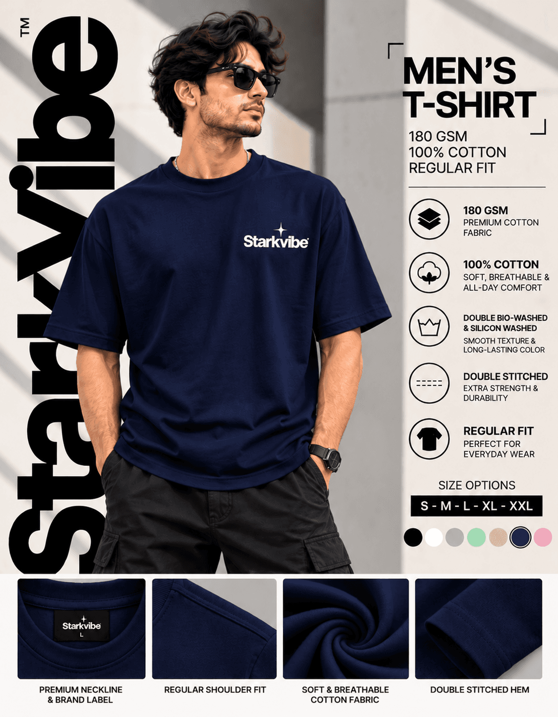 Regular Fit 180 GSM Tee, Navy