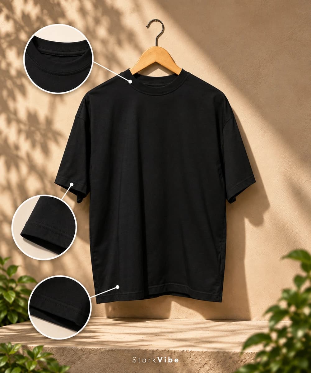 Oversized 240 GSM French Terry Tee in Black