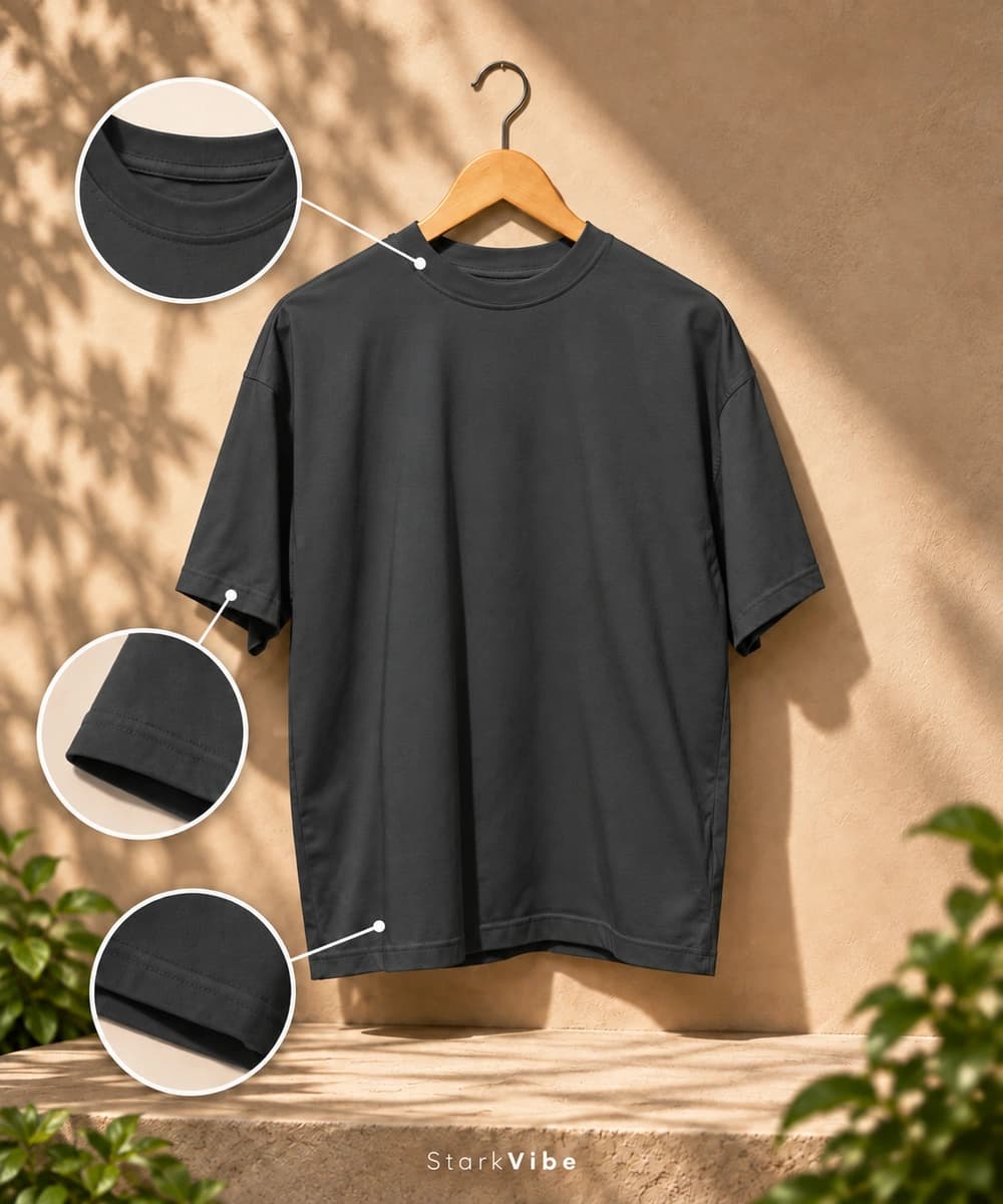 Oversized 240 GSM French Terry Tee in Smokey Grey